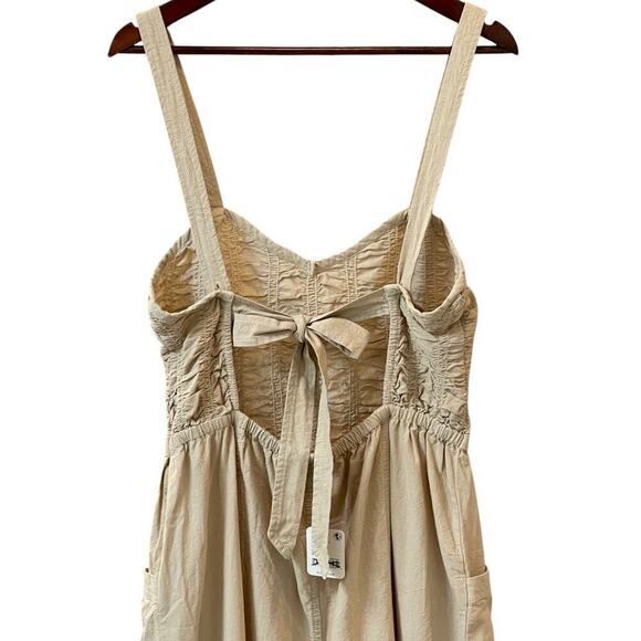 Free People Forever & Always Ruched One-Piece Jumpsuit Sz Small Light Sand NWT - Picture 7 of 11